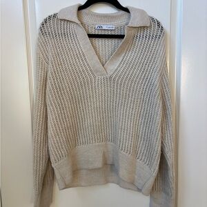 Zara Beige V-Neck Women's Sweater